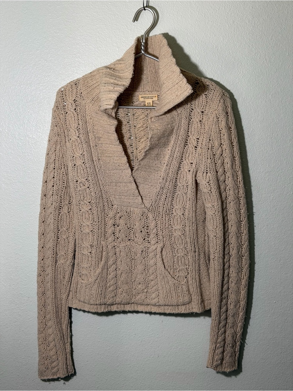 American Eagle Vintage Y2K Wool Blend Cable Knit Sweater Hoodie Women’s Sz M